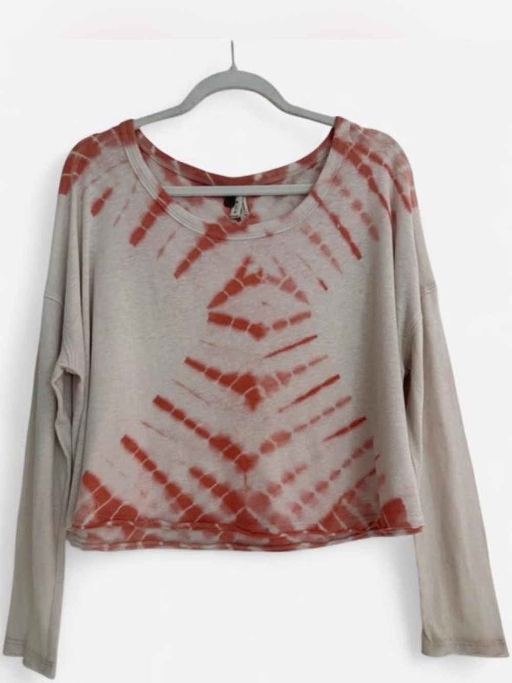 Free People Women's Tie-Dye Long Sleeve Crop Top - Rust on Cream